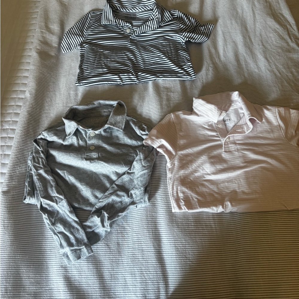 Crewcuts Kids Polo Trio - Striped, Gray, and Light Pink